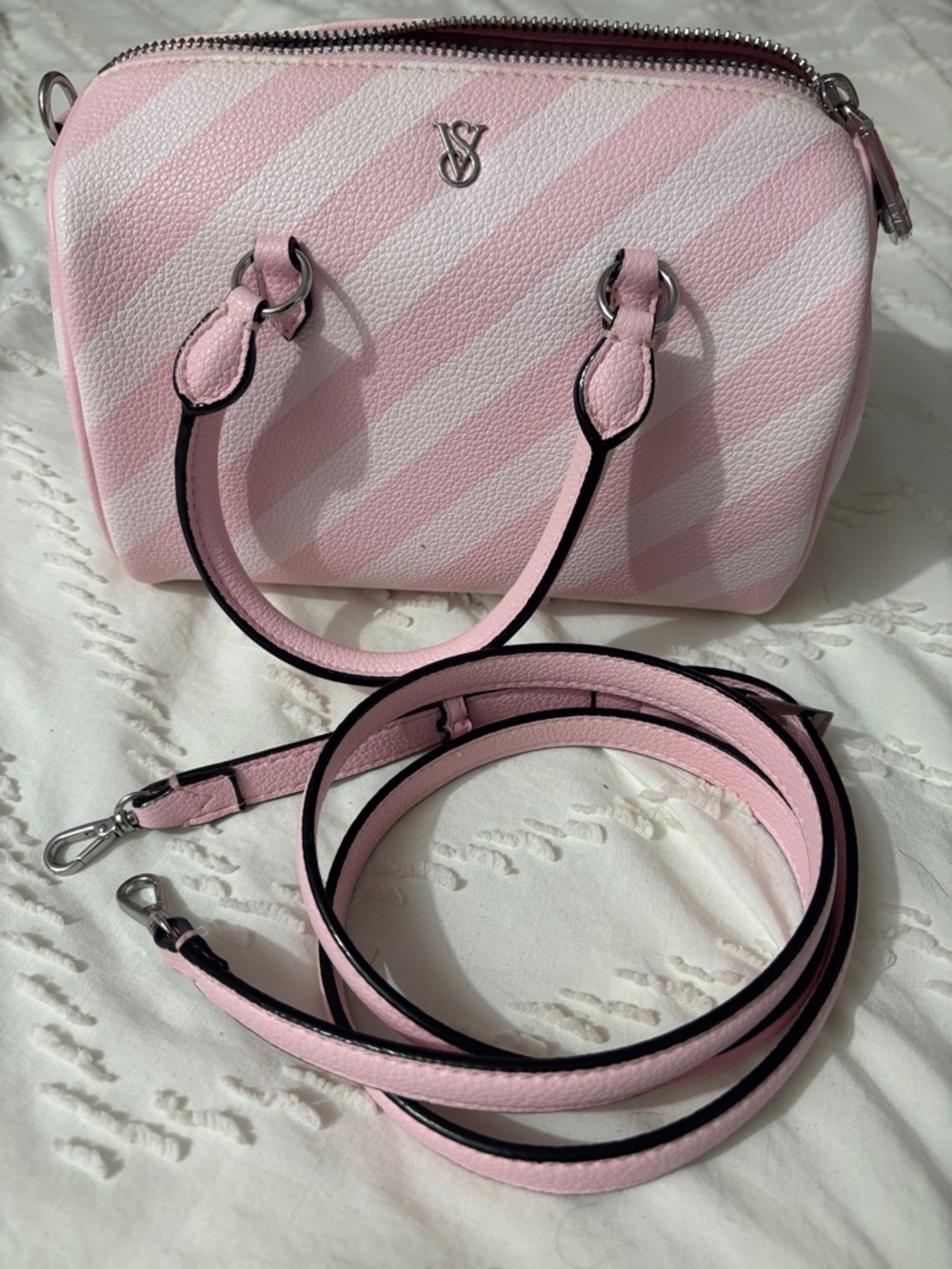 Victoria Secret heritage Pink Striped Top-Handle Women's Satchel - Picture 5 of 5